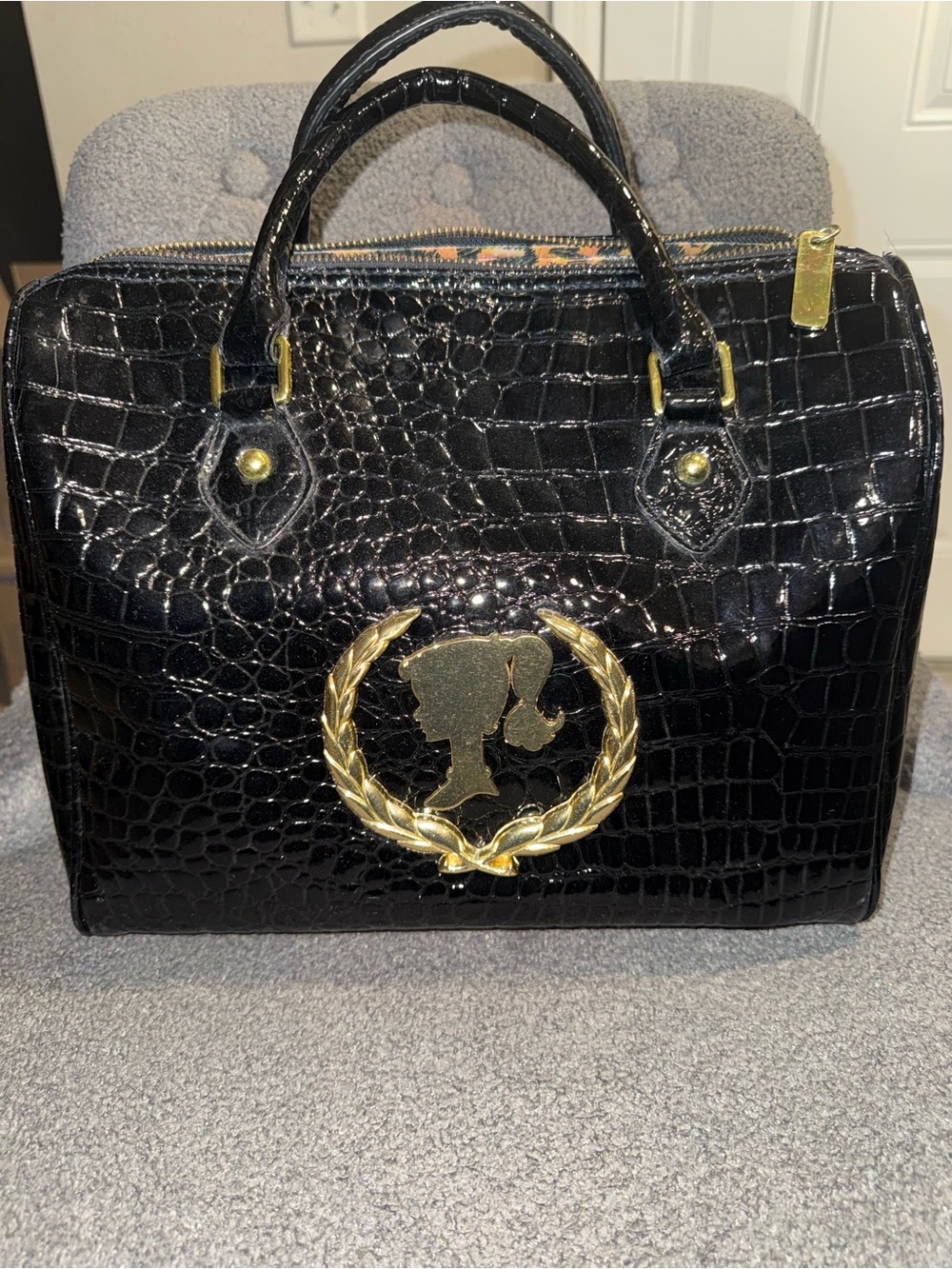 Patricia Field x Barbie Luxe black faux-crocodile satchel purse